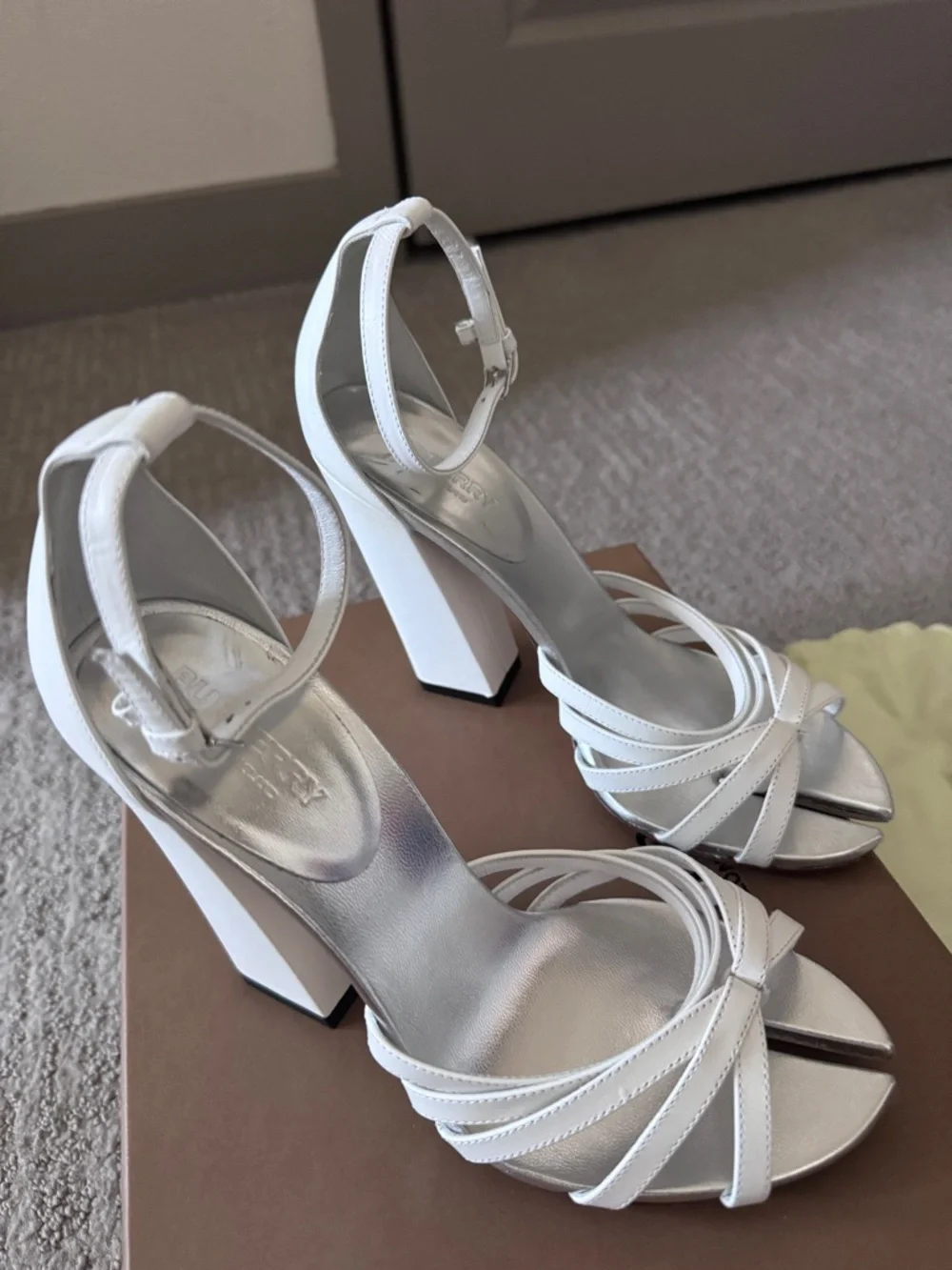 Burberry White Split-Toe Ankle-Strap High Heels - Picture 4 of 8